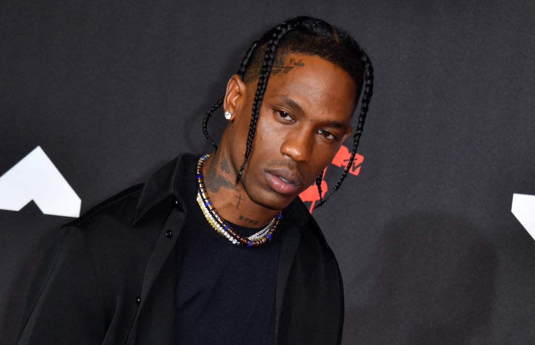 US rapper Travis Scott arrives for the 2021 MTV Video Music Awards at Barclays Center in Brooklyn, New York, September 12, 2021.