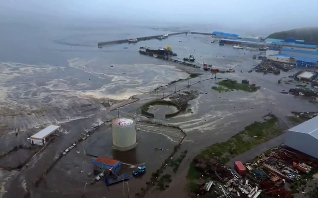 This video grab from a drone handout footage released by Geophysical Service of the Russian Academy of Sciences on July 30, 2025, shows tsunami-hit Severo-Kurilsk on Paramushir island of Russia's northern Kuril islands. (Photo by Handout / Geophysical Service of the Russian Academy of Sciences / AFP) / RESTRICTED TO EDITORIAL USE - MANDATORY CREDIT "AFP PHOTO / GEOPHYSICAL SERVICE OF THE RUSSIAN ACADEMY OF SCIENCES" - HANDOUT - NO MARKETING NO ADVERTISING CAMPAIGNS - DISTRIBUTED AS A SERVICE TO CLIENTS