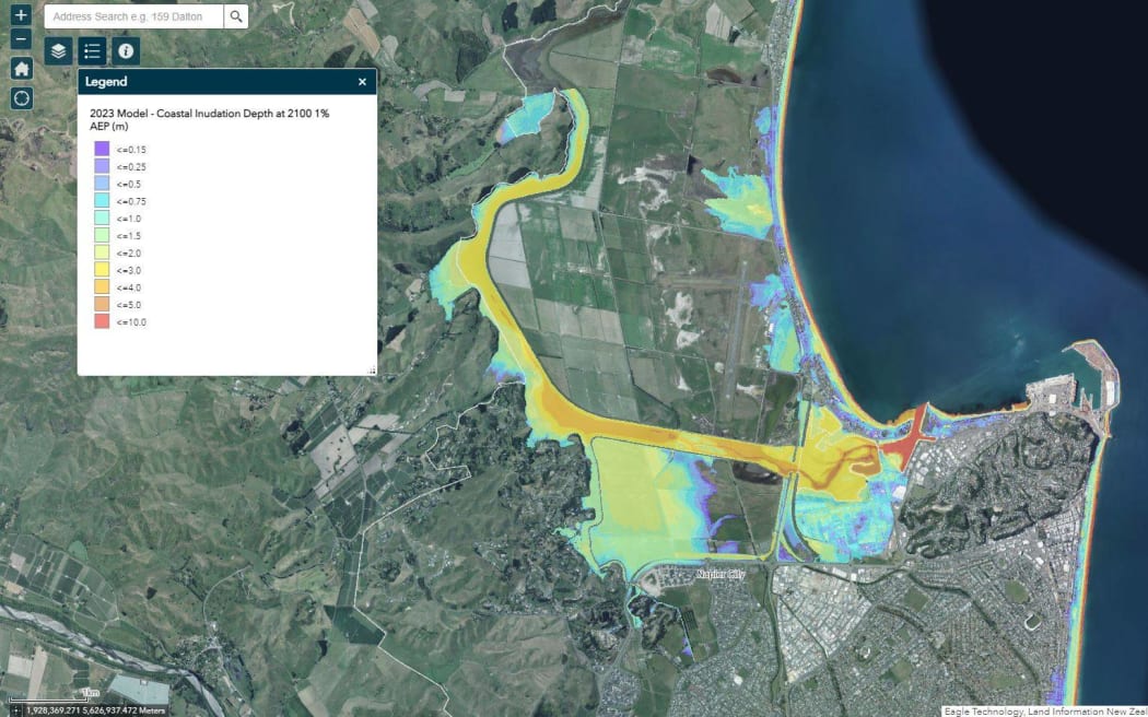Map showing how flooding might happen in Napier in the future.