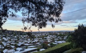 Snow in Christchurch viewed from the Port Hills