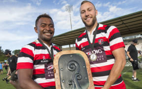 Counties Manakau co-captains, Vuga Tagickibau and Joshua Van Leishout with the trophy. January, 2016.