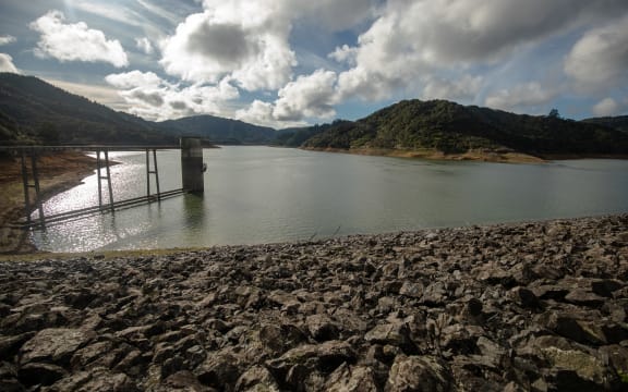 Aerials and stills of the Upper Mangatangi Dam at 44% of capacity