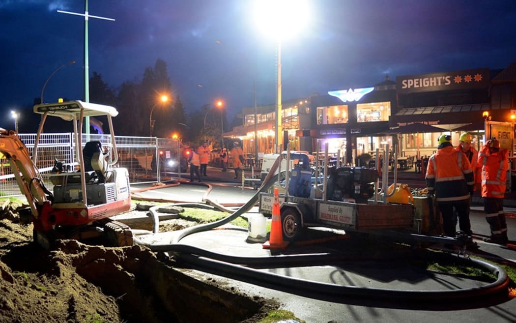 Contractors working to try and stop the wastewater entering Lake Taupō tonight.