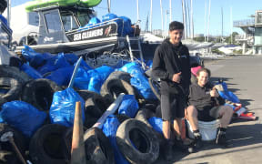 Sea Cleaners crew with rubbish from Auckland's Waitemata Harbour