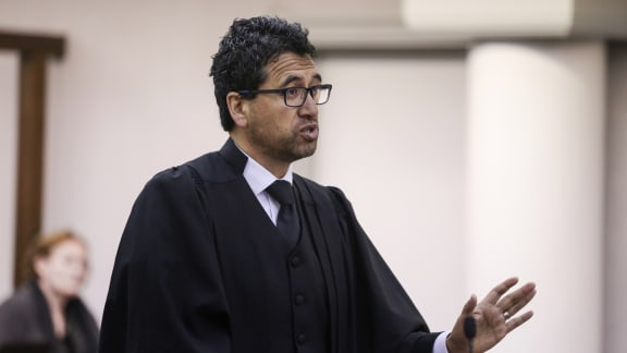 Defence lawyer, Quentin Duff gives his sentencing submission. Paul Keith Skipper sentencing at Wellington High Court.