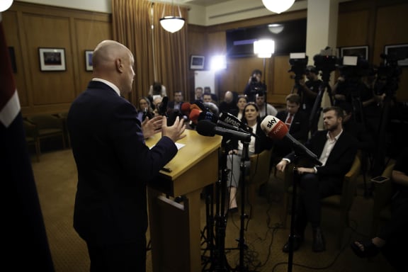 Christopher Luxon speaks to media after the reveal of the special votes in Election 2023