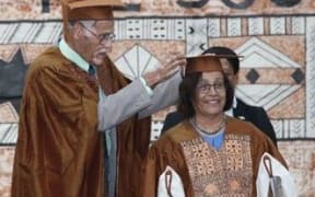 Hilda Heine is installed as the Chancellor of USP by Winston Thompson, Pro-Chancellor and Chair of Council.