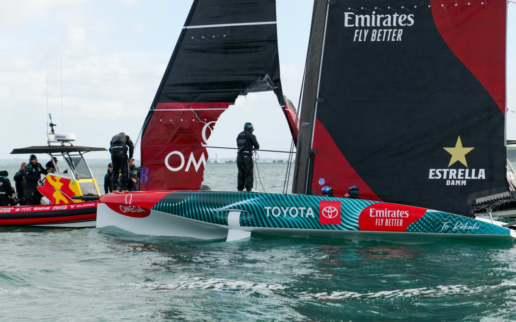 Team New Zealand's Youth America's Cup boat capsized on Waitemata Harbour.