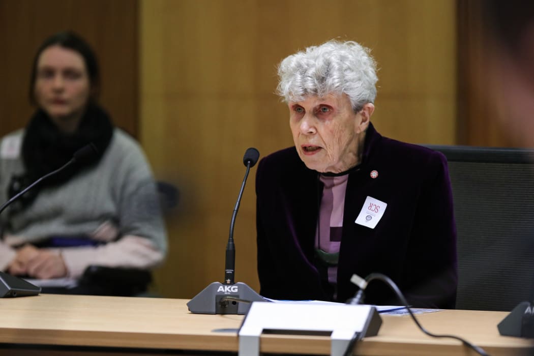 Dame Margaret Sparrow tells the Health committee about the intimidation she experienced from anti-abortion protestors.