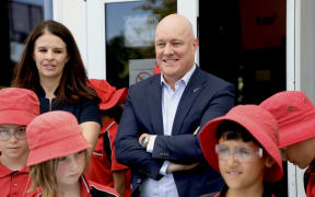 Prime Minister Christopher Luxon and Education Minister Erica Stanford at an Auckland school  announcing new maths, English and science resources.