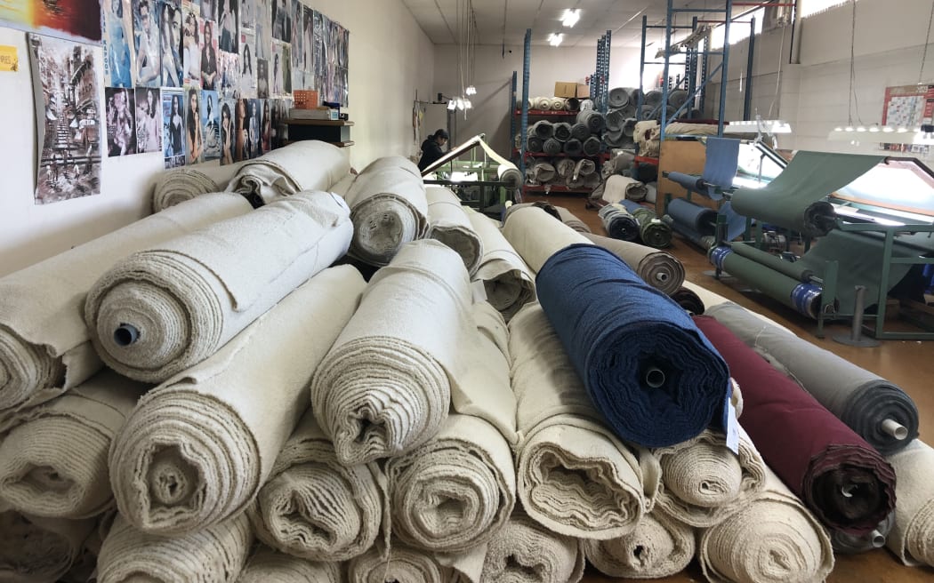 Woven fabric stacked up at Inter-Weave.