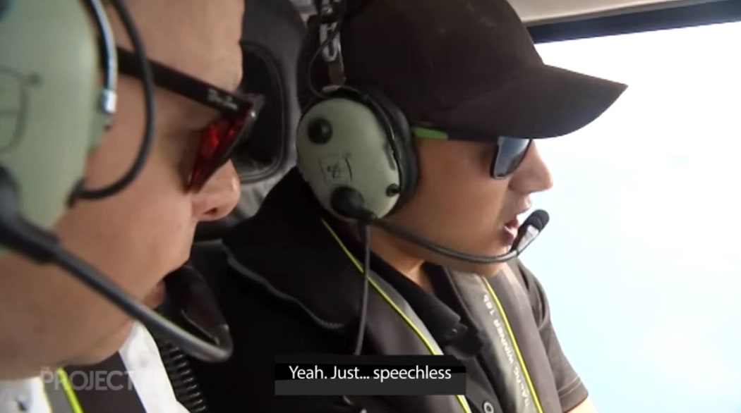 Newshub;s Patrick Gower flies above Whakaari / White Island.