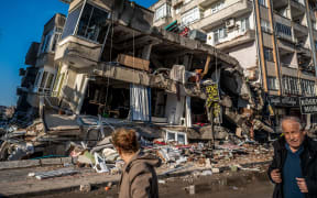 Buildings destroyed in the earthquake in Hatay Turkey on February 8, 2023. (Photo by Erhan Demirtas/NurPhoto) (Photo by Erhan Demirtas / NurPhoto / NurPhoto via AFP)