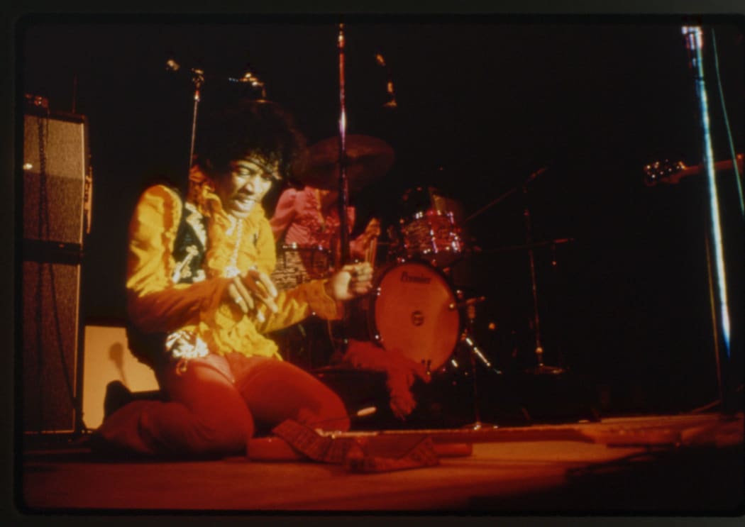 Jimi Hendrix in a shot from Monterey Pop.