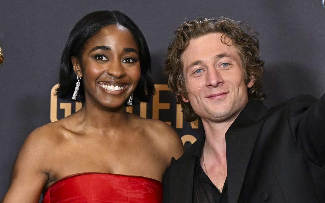 Ayo Edebiri (left) and Jeremy Allen White at the 81st Golden Globe Awards held at the Beverly Hilton Hotel on 7 January, 2024.