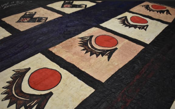 Tapa work on display at the Gus Fisher Gallery in Auckland.