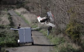 Wreckage of the plane crash in Masterton today.