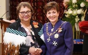 Tihi Noble died in the last week of Januray 2021 at the age of 66 
In pic she receiving ONZM for services to Māori