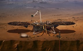This handout illustration shows NASA's Interior Exploration using Seismic Investigations, Geodesy and Heat Transport (InSight) to be used on the mission to Mars, a first-ever mission to study the heart of Mars