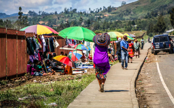 A road side market in Mendi, Papua New Guinea, Highlands.