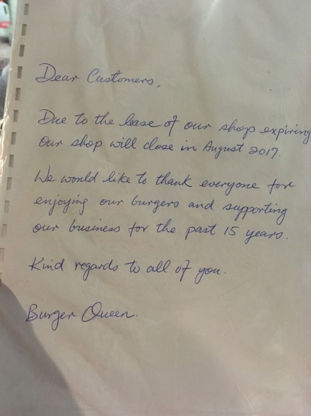 A sad letter in beautiful handwriting.