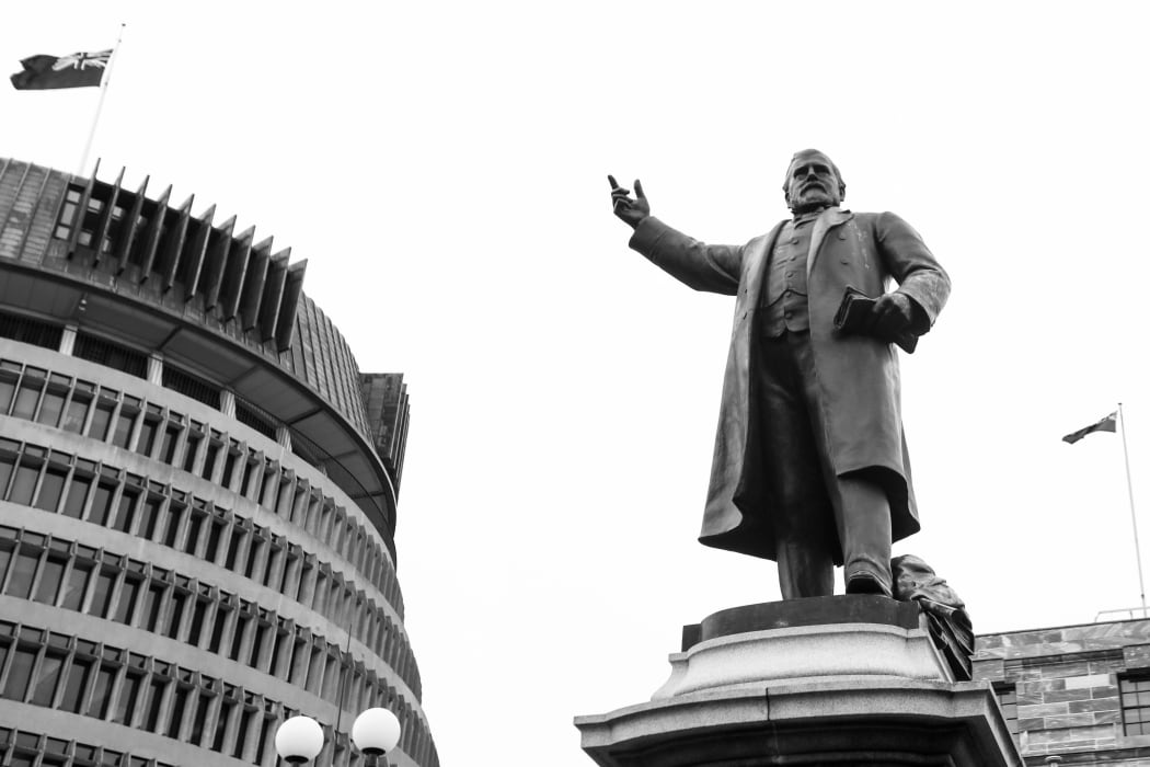 The statue of Premier Richard Seddon in front of Parliament.