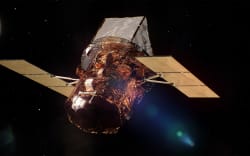 An illustration depicts the Neil Gehrels Swift Observatory spacecraft in low-Earth orbit.