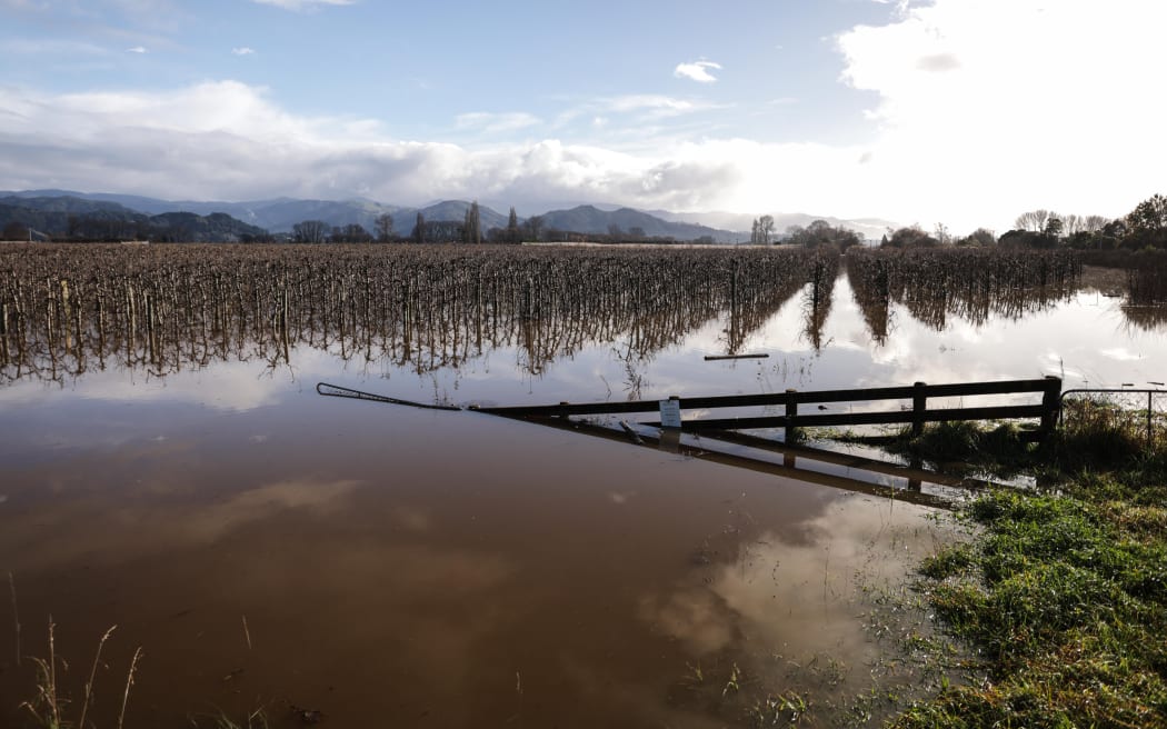 An apple orchard has flooded on SH60 in Motueka.