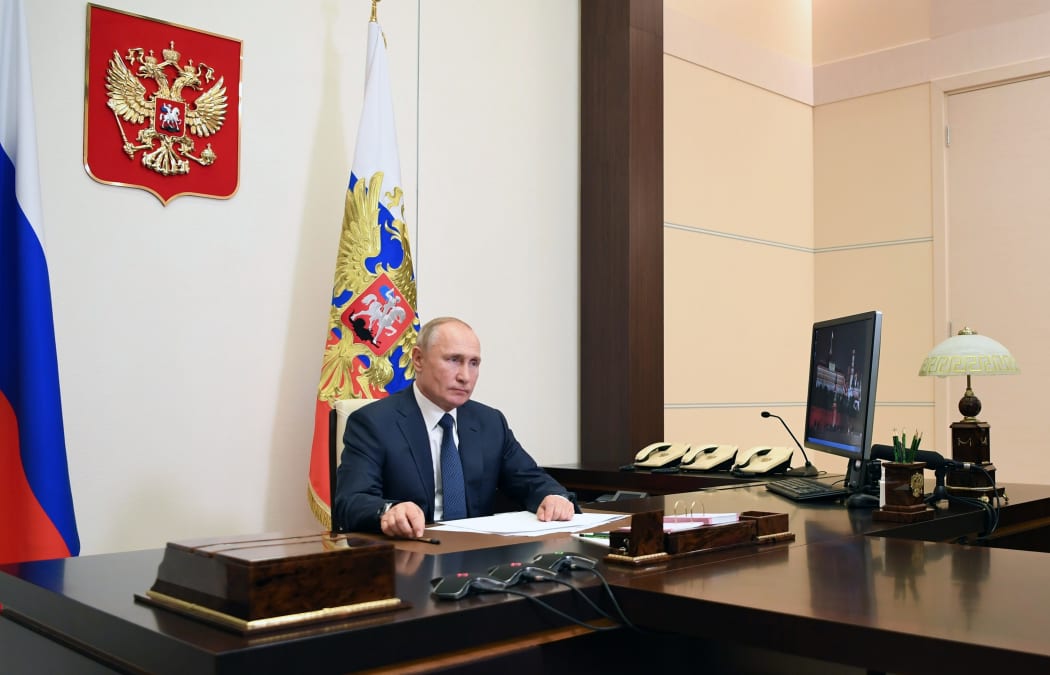 Russian President Vladimir Putin makes a statement on the agreement to end fighting between Armenia and Azerbaijan over the disputed Nagorno-Karabakh region on November 10, 2020.