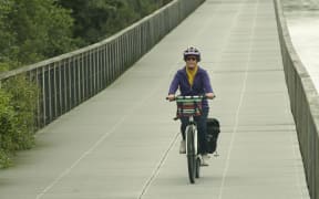 Adrienne Staples rides her electric bike in Orākei.