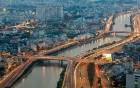 Aerial view on Ho Chi Minh city from the Bitexco tower, Saigon, Vietnam.