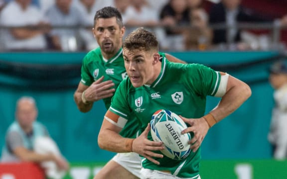 Irish rugby player Garry Ringrose on the way to scoring a try.