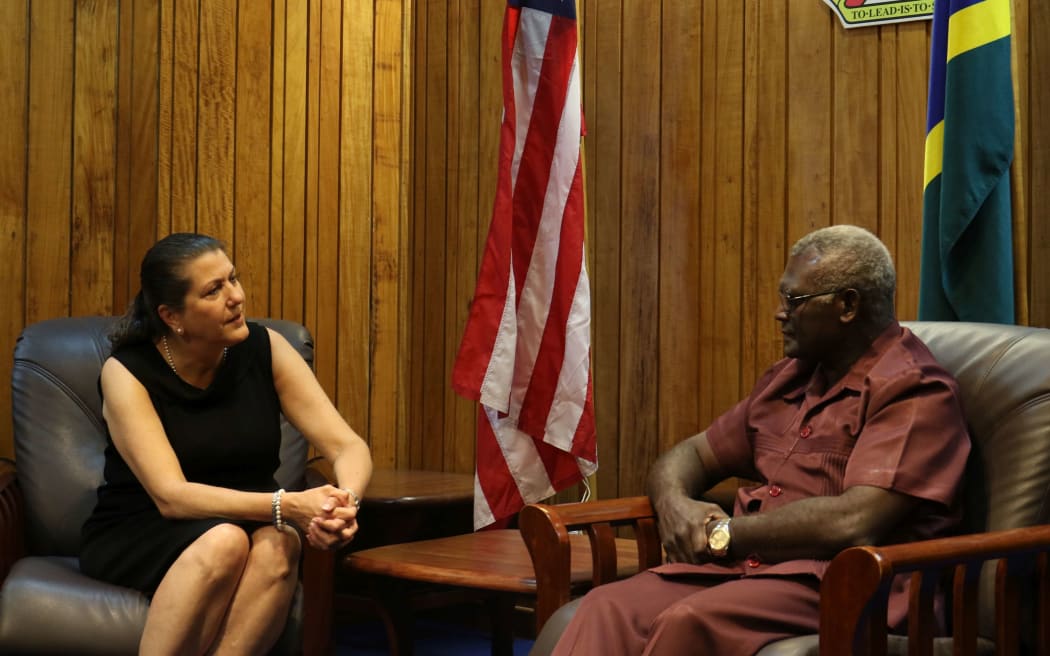US ambassador Erin Mckee meeting Manasseh Sogavare.