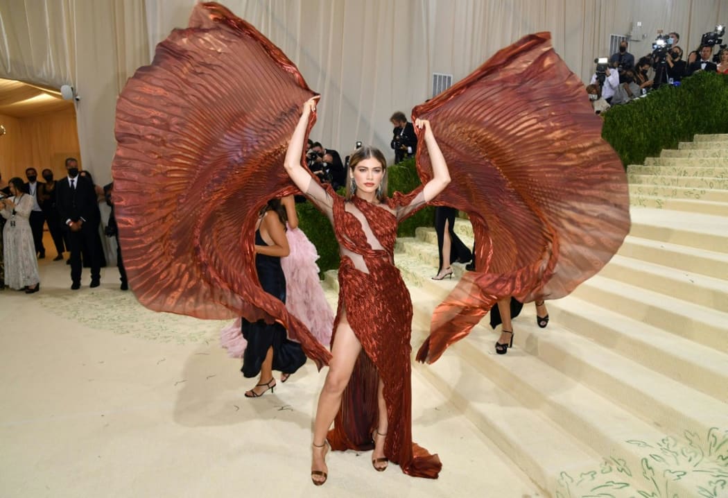 Brazilian model-actress Valentina Sampaio arrives for the 2021 Met Gala at the Metropolitan Museum of Art on September 13, 2021 in New York.
