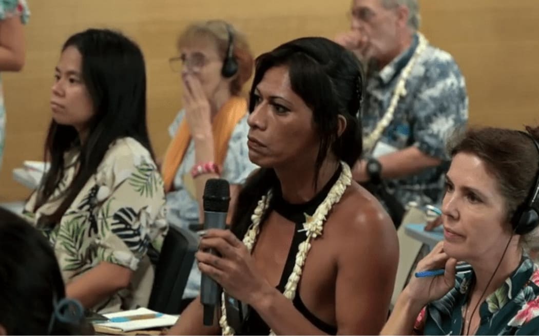Lalita, a transgender person, speaks during a round table involving French Polynesia’s churches.