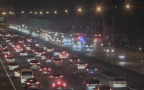 Traffic blocked on Auckland's northwestern motorway after a multivehicle crash.