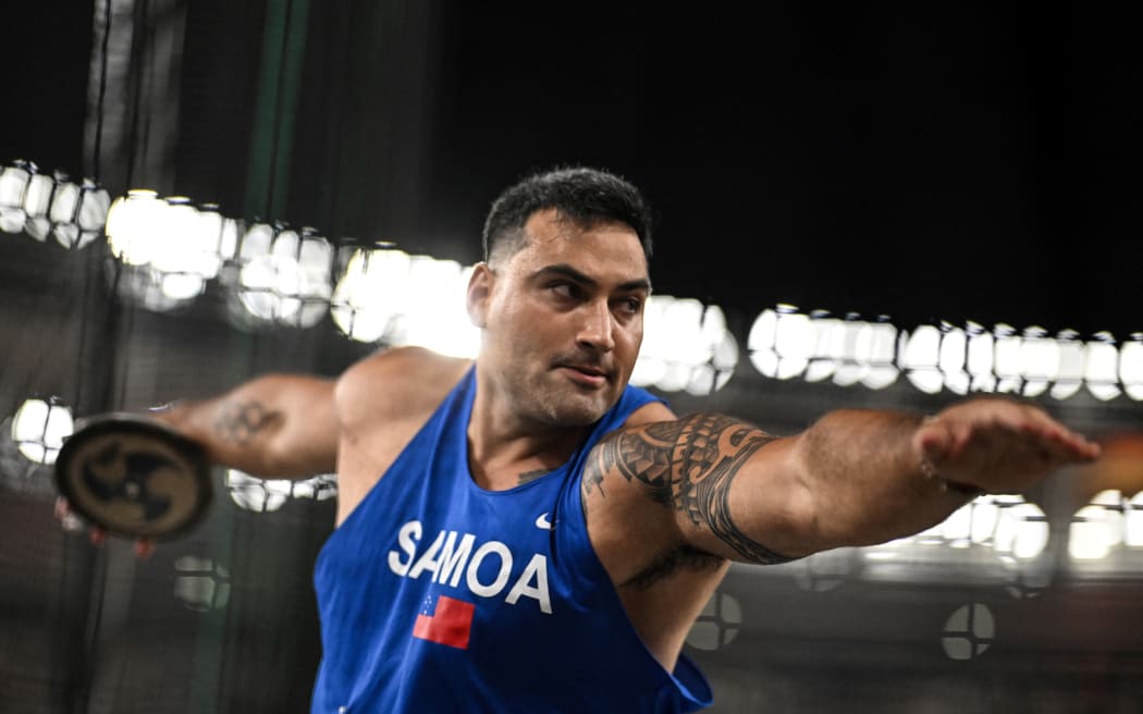 Samoa's Alex Rose competes in the men's discus during the World Athletics Championships in Budapest.