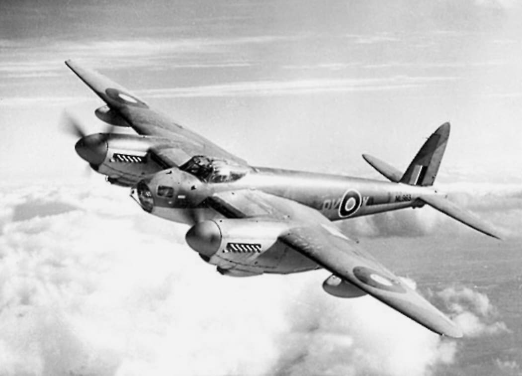 A Royal Air Force de Havilland Mosquito flying in 1944