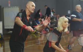 Badminton players Graham Neilson and Leanne Smith compete at the New Zealand Masters Games in Whanganui.