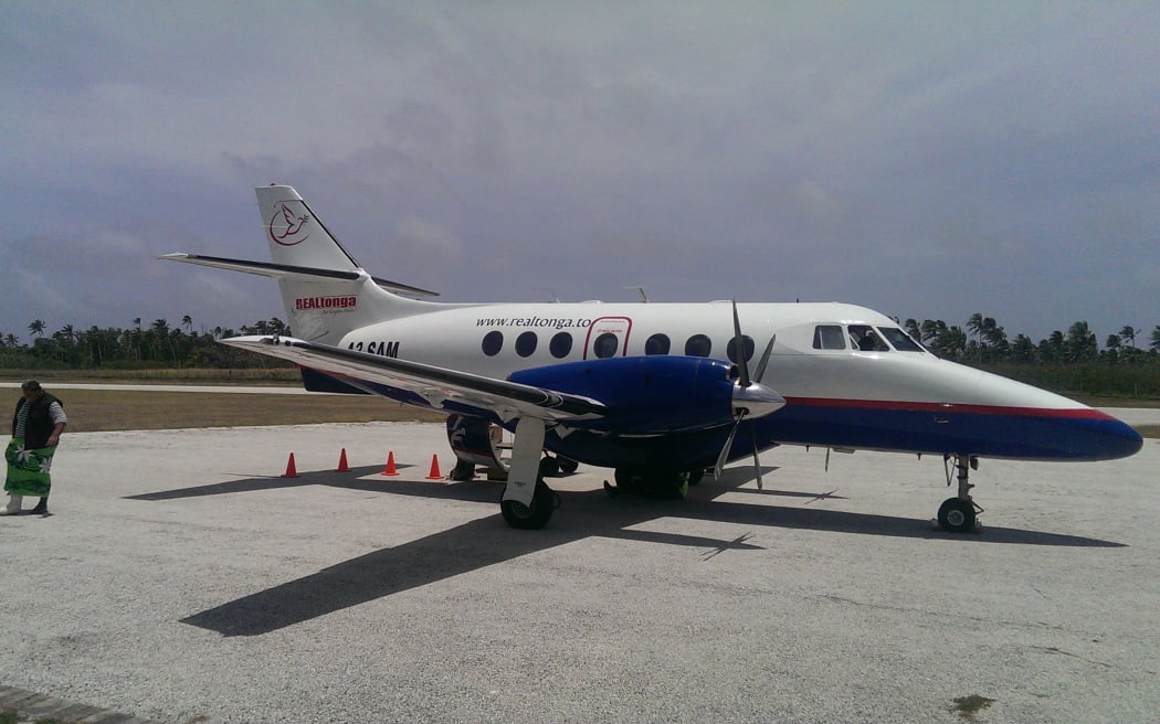 A RealTonga Jetstream plane at Salote Pilolevu Airport, Ha'apai, Tonga.