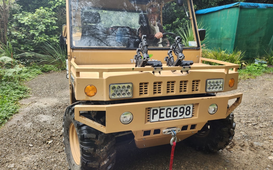 Peggy, Celia and Alastair's electric all terrain vehicle, manages the steep tracks easily