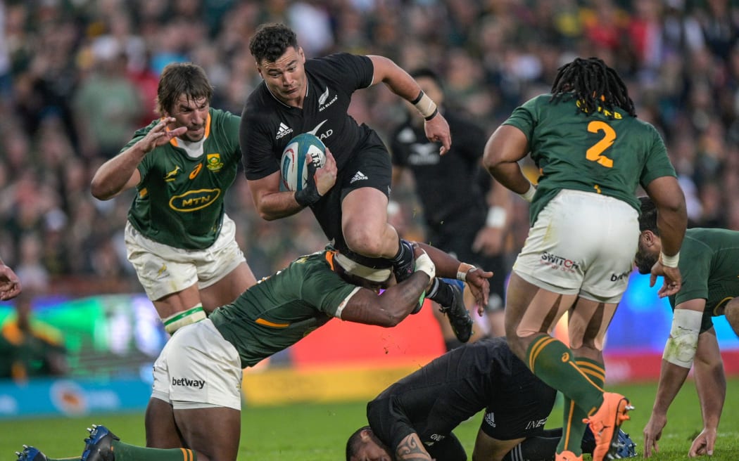 David Havili during the South Africa Springboks v New Zealand All Blacks rugby union test match at Ellis Park, 2022.