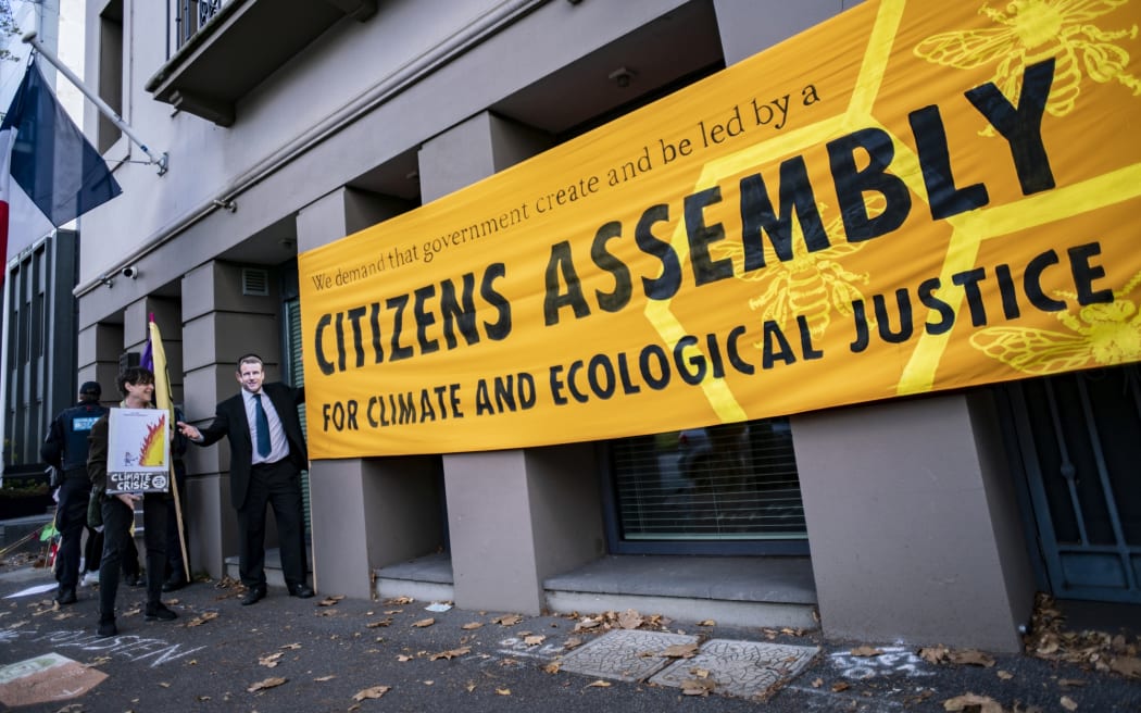 A Melbourne protest by Extinction Rebellion in solidarity with the French Citizens Assembly on Climate. Its recommendations were rejected by President Emmanuel Macron.