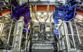 National Ignition Facility Target Area operators inspect a final optics assembly during a routine maintenance period.