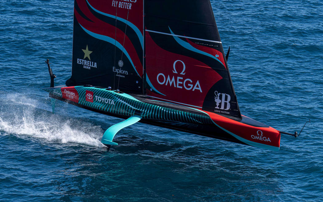 Team New Zealand in action off Barcelona, 2024.