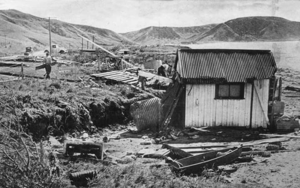 A four-roomed house at Turihaua Point was filled head-high with water in the March 1947 tsunami.