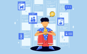 An illustration of a person sitting down and using their phone for social media.
