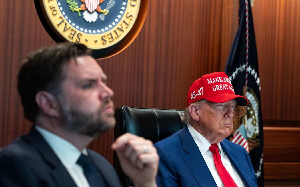 President Donald J. Trump and Vice President JD Vance are pictured in The Situation Room on June 21.
Mandatory Credit:	The White House via CNN Newsource