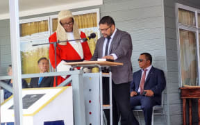 Nauru's President Russ Kun swearing the oath of office as well as Cabinet ministers and deputy ministers, today, Thursday 29 September.