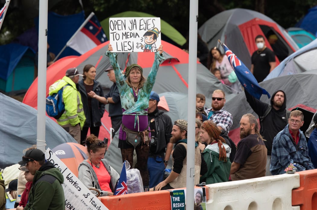 Convoy protesters outside parliament.